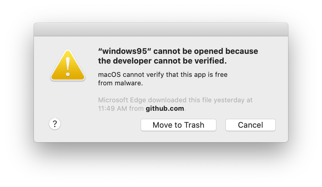 macOS Catalina Gatekeeper warning: The app cannot be opened because the
developer cannot be verified