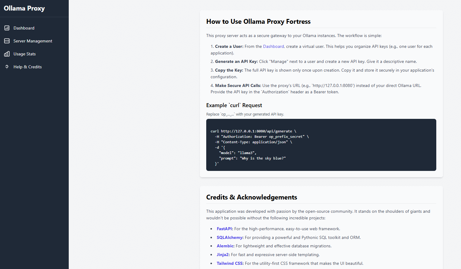 Help and Credits Page